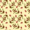 Seamless pattern with watercolor ripening coffee beans on the branches and red coffee beans