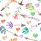 Seamless pattern of watercolor romantic arrows and hearts