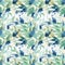 Seamless pattern of watercolor romantic blue flower with light g