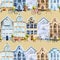 Seamless pattern of watercolor scandinavian houses street