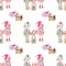 Seamless pattern of watercolor scandinavian trolls family and gift boxes