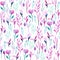 Seamless pattern with watercolor simple lavender, purple and mint plants