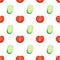 Seamless pattern with watercolor slices of tomatoes and cucumbers