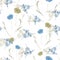 Seamless pattern of watercolor small field wild blue, green flowers on a white background.