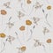 Seamless pattern of watercolor small wild beige flowers and gray bouquets on a light gray linen background