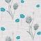 Seamless pattern of watercolor small wild blue flowers and gray bouquets on a gray linen background