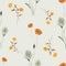 Seamless pattern of watercolor small wild orange flowers and gray bouquets on a light green background