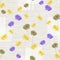 Seamless pattern of watercolor small wild violet flowers and yellow bouquet on a light gray background