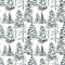 Seamless pattern with watercolor snowy pine trees and fir trees