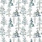 Seamless pattern with watercolor snowy pine trees and fir trees