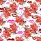 Seamless pattern of watercolor stains, drops, drips and traces of painted women`s lips.