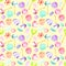 Seamless pattern with watercolor sweets candies, lollipop, marshmallow and paste
