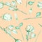 A seamless pattern with the watercolor tender green roses on a pink creamy background