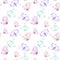 Seamless pattern with watercolor tender purple and mint butterflies