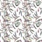 seamless pattern watercolor. Twig ,leaves , berries and drupes