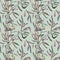 seamless pattern watercolor. Twig ,leaves , berries and drupes