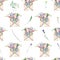 Seamless pattern with watercolor vintage mail envelopes and flowers