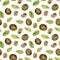 Seamless pattern with watercolor walnuts elements