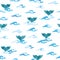 Seamless pattern with watercolor whale tails and sea waves