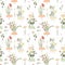 Seamless pattern of watercolor wildflower bouquets on the scotch, summer herbarium