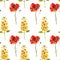 Seamless pattern with watercolour hand painted poppies and eremurus