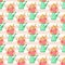 Seamless pattern with watering can and flowers.