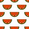 Seamless pattern with watermelon cute fruit kawaii characters on white background. Flat design Vector