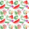 Seamless pattern of a watermelon,plumeria, palm and monstera floral.