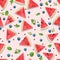 Seamless pattern of Watermelon slices with fresh mint leaves and blueberry