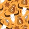 Seamless pattern with western and wild west goods on yellow background. Buffalo scull, bullet, revolver, sheriff star, money bag i