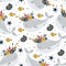 Seamless pattern with whale and flowers on a white background - vector illustration, eps