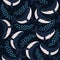 Seamless pattern with whale and plankton on a blue background.