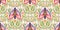 Seamless pattern with whimsical moth, flowers and leaves. Scandi style delicate folk repeated design for print on fabric