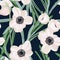 Seamless pattern with white anemone flowers and eucalyptus. Winter floral design for wedding invitation