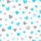 Seamless pattern white background with blue and silver hearts. design for holiday greeting card and invitation of baby