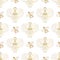 Seamless pattern on a white background. Golden beetle with spread wings. Scarab insect. Thin golden lines, noble design