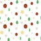 Seamless pattern on white background with ladybug, daisy flowers, green leaves, heart, summer insects