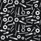 Seamless pattern with white  bolts, screws, tacks on black background,
