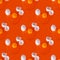 Seamless pattern of white broken eggs on orange background, repeating ornament raw egg with yellow yolk backdrop, Easter banner