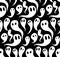 Seamless pattern with white cartoon ghosts with emotions. Spirits in different forms on black background. Halloween wallpaper