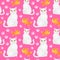 Seamless pattern with white cat and goldfish.