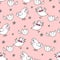 Seamless pattern with white chick`s, flowers.Happy Easter template. Pastel child print