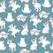 Seamless pattern with white French Bulldogs on a blue background