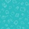 Seamless pattern with white hand drawn items of fun home activities on aquamarine background