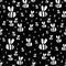 Seamless pattern white honeybee isolated on black background in doodle style. Vector print
