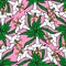 seamless pattern of white large exotic flowers with a black outline on a pink background