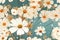 seamless pattern with white and orange daisies on a turquoise background