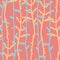 Seamless pattern with white pinstripes of hand drawn herbs on coral background