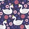 Seamless pattern with white princess swan