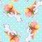 Seamless pattern with white rabbits 3